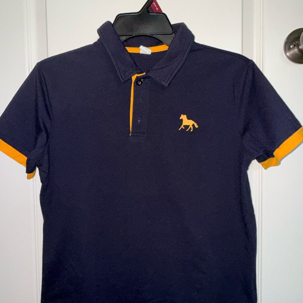 Boys  Navy Polo Shirt with Gold Contrast Trim